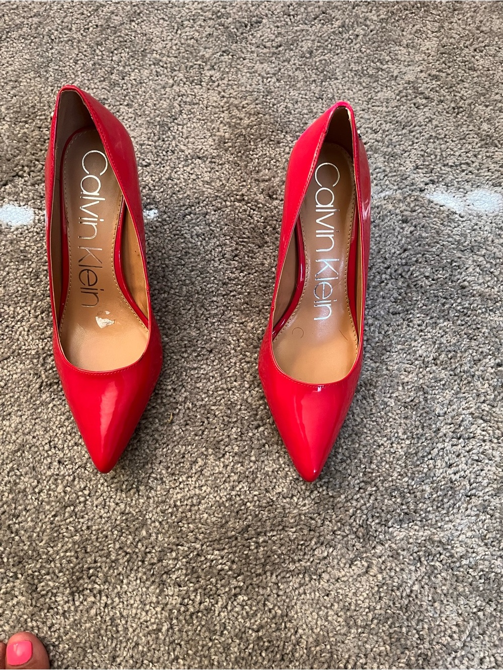 Calvin Klein Red Patent Pointed-Toe Pumps